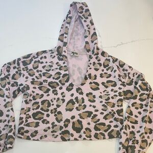Leopard Print Cropped Hoodie and Sweatpants in Pink and Olive